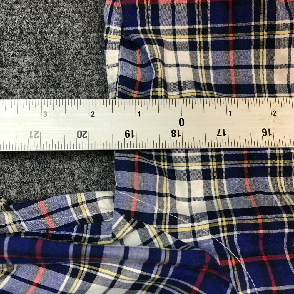 Ralph Lauren Boys Size XL 18-20 Plaid Button Down Shirt Navy Red Natural Stretch